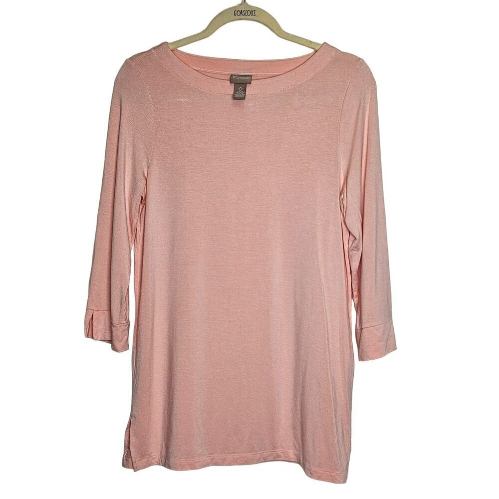 Chicos size 0 XS Half Sleeve Blush Pink Boat Neck Model Spandex Neutral Cottage‎